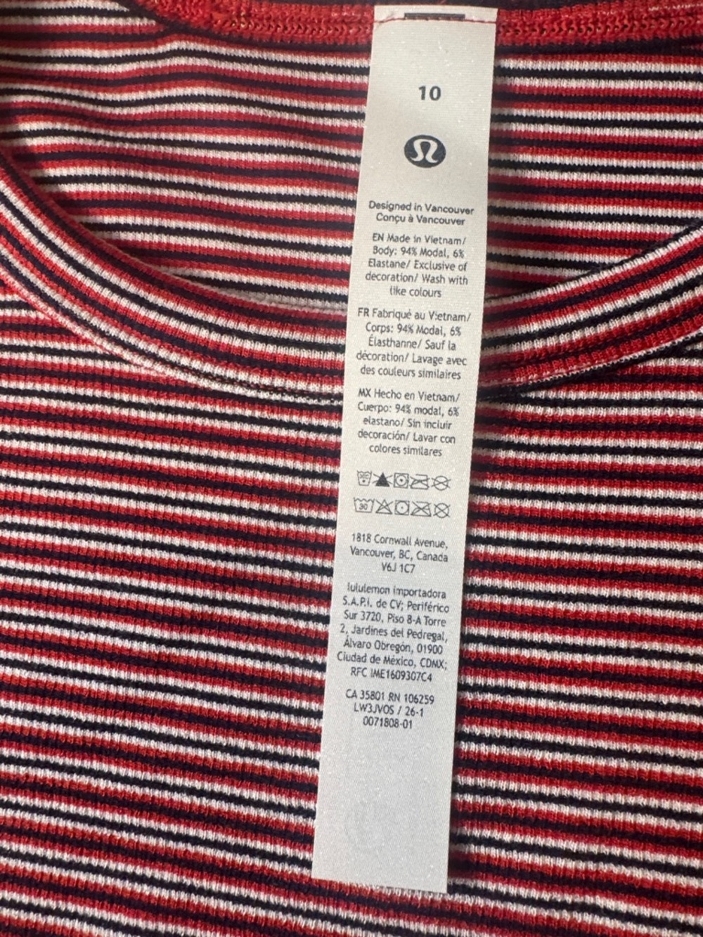 Lululemon NWT Hold Tight Long Sleeve SZ:10 Color: Surround Stripe Oxford Red Wht - Picture 8 of 10
